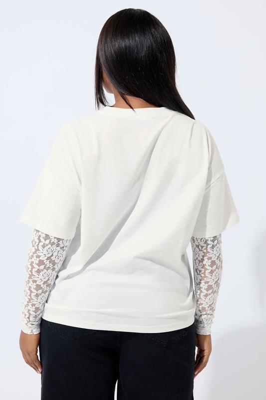 LIMITED COLLECTION Plus Size White Lace Long Sleeve T-Shirt  | Yours Clothing 2
