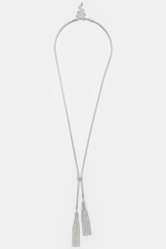 Silver Tone Double Tassel Long Necklace | Yours Clothing 1