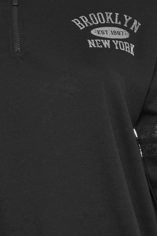 YOURS Plus Size Black 'Brooklyn' Varsity Half Zip Sweatshirt | Yours Clothing 5