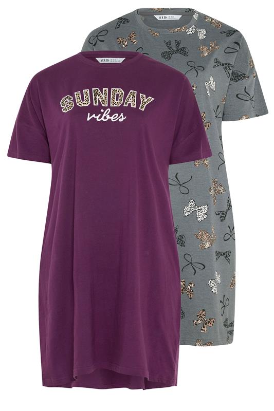 YOURSET 2 PACK Plus Size Burgundy Red 'Sunday Vibes' Sleep Tee Nightdresses | Yours Clothing 1