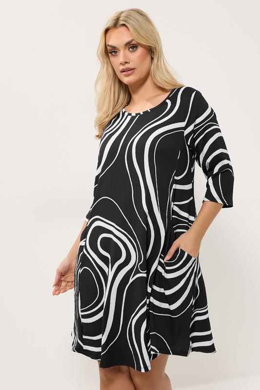 YOURS Curve Black Abstract Swirl Tunic Dress
