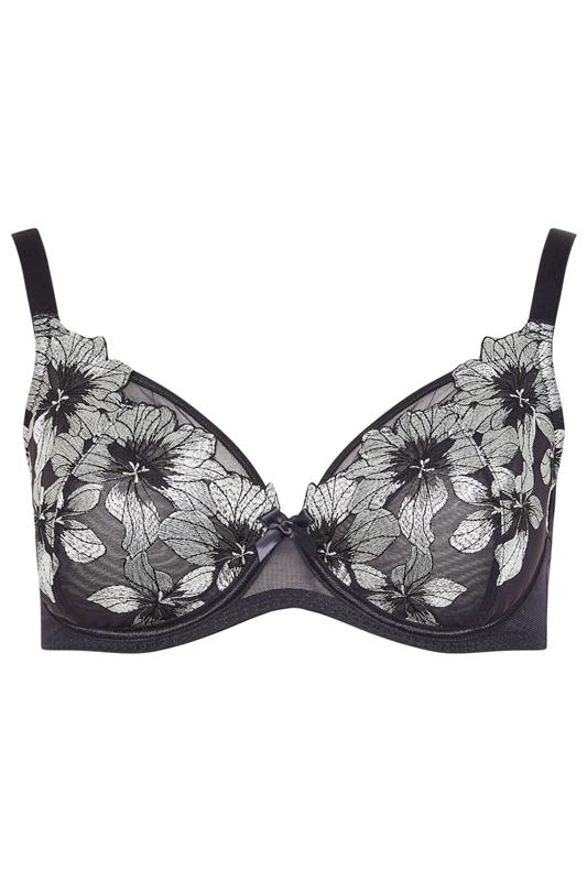 YOURS Plus Size Purple Floral Embroidered Non Padded Bra | Yours Clothing 6