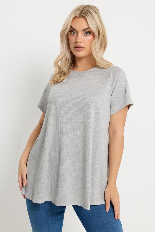  YOURS Curve Grey Soft Touch Ribbed Top