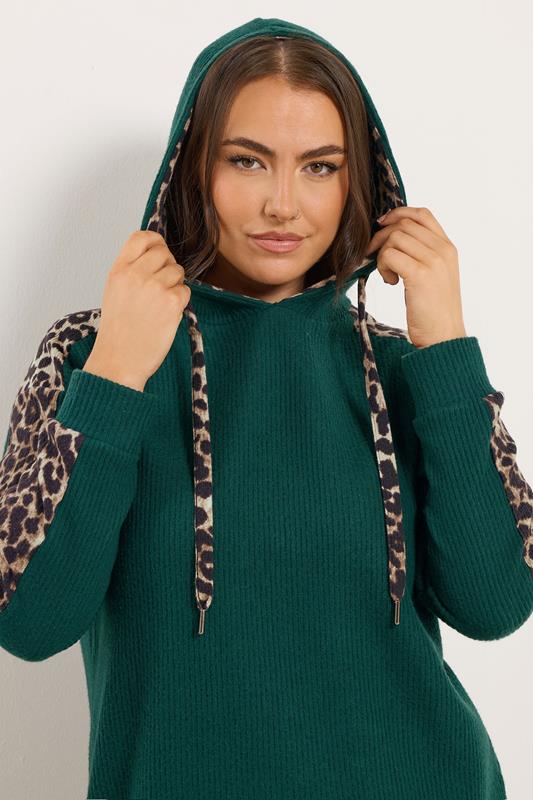 YOURS Plus Size Green Leopard Print Trim Hoodie | Yours Clothing  4