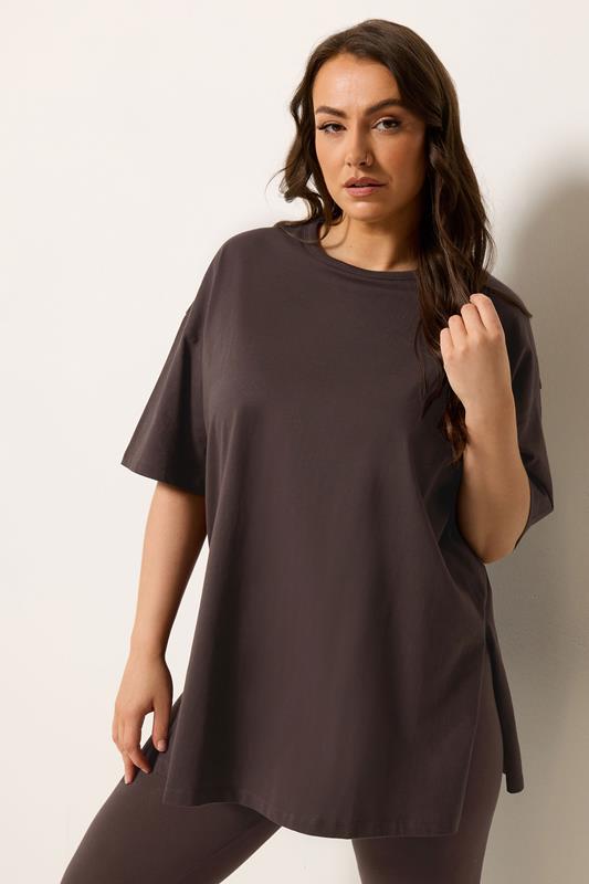 YOURS Plus Size Chocolate Brown Longline T-Shirt | Yours Clothing 1