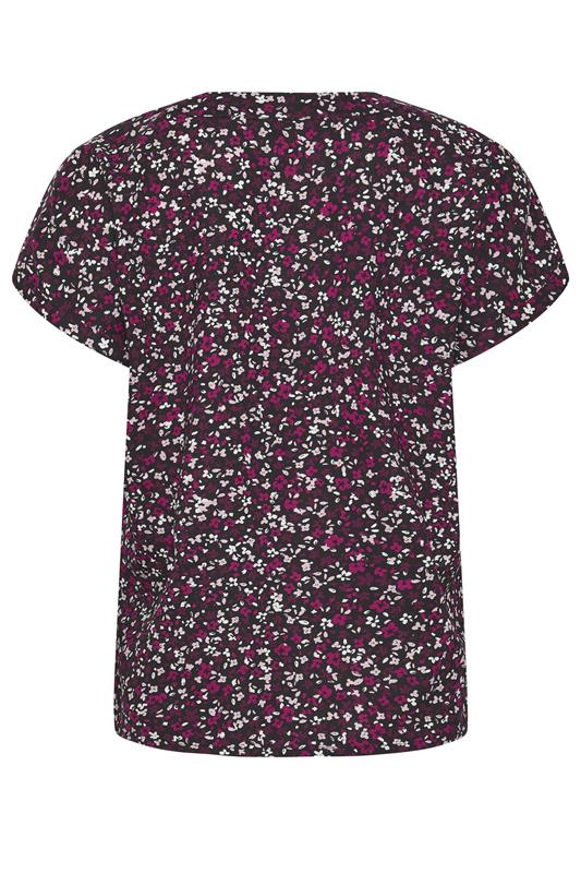 M&Co Berry Purple Ditsy Floral Print Button Front Blouse | M&Co 2