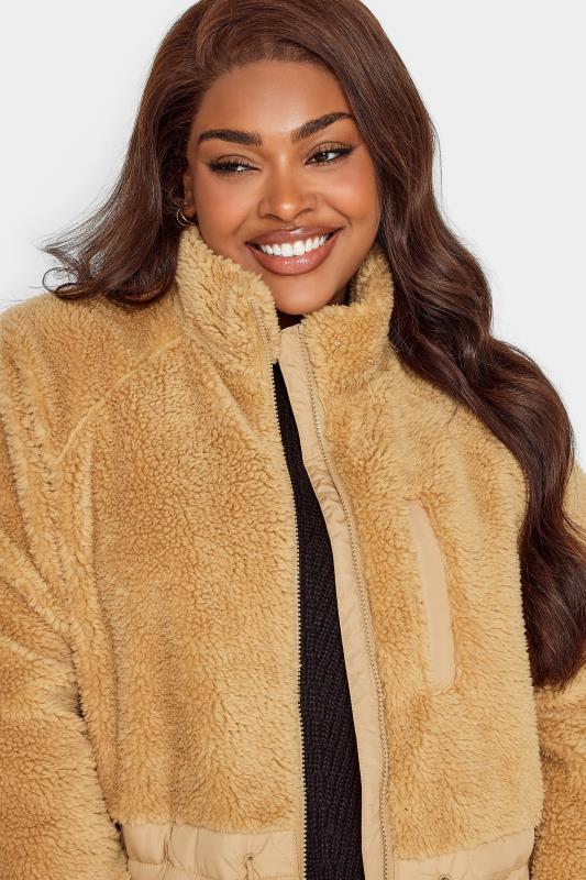 YOURS Plus Size Beige Brown Quilted Teddy Coat | Yours Clothing 5