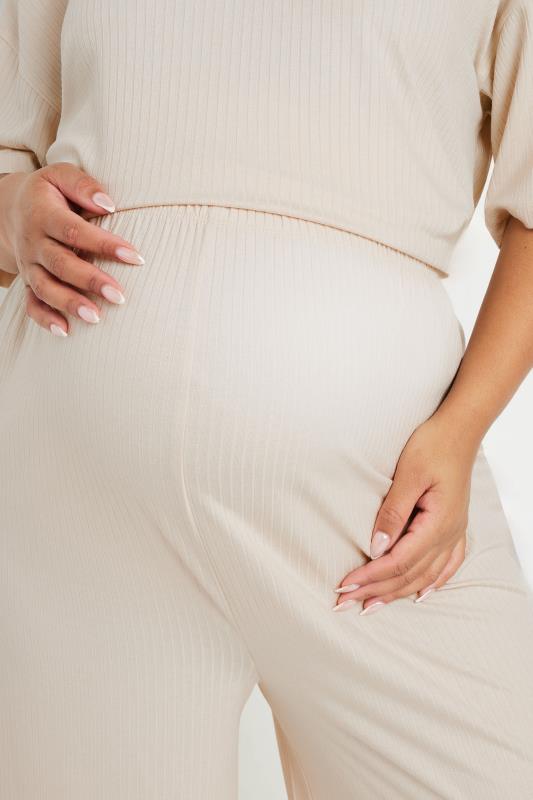 BUMP IT UP MATERNITY Plus Size Cream Premium Ribbed Wide Leg Trousers | Yours Clothing 4