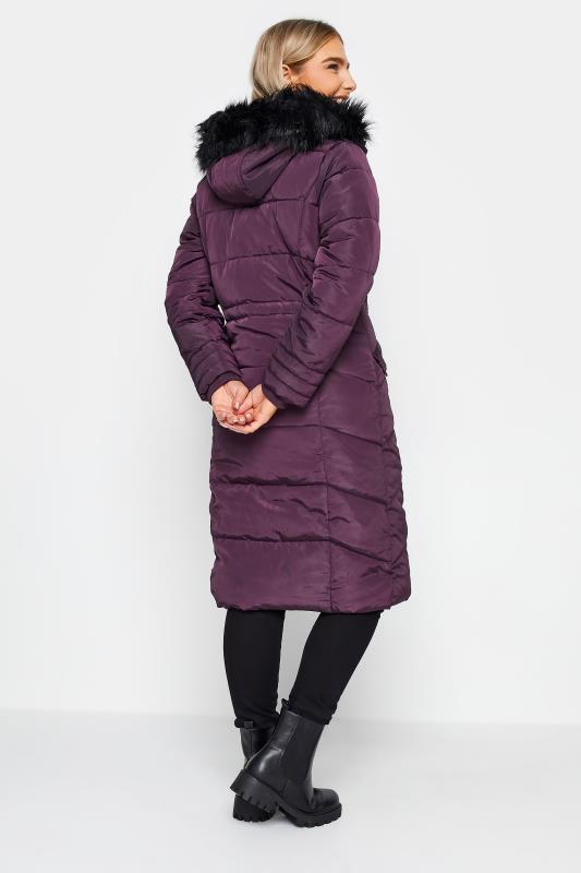 M&Co Purple Faux Fur Trim Padded Coat | M&Co 4