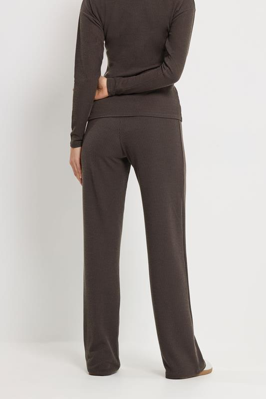 LTS Tall Women's Chocolate Brown Ribbed Wide Leg Trousers | Long Tall Sally 2