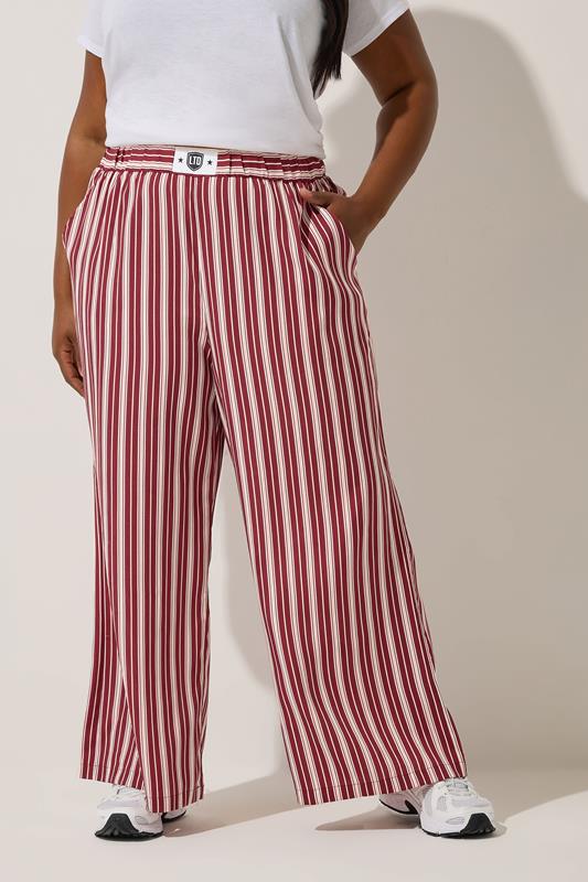 LIMITED COLLECTION Plus Size Dark Pink Stripe Boxer Waist Trousers | Yours Clothing 1