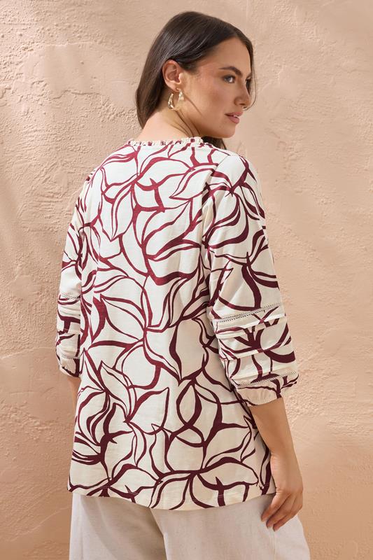 EVANS Plus Size Natural Brown Abstract Floral Cotton Top | Evans 4