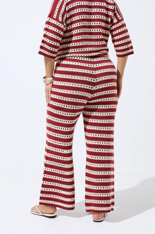 LIMITED COLLECTION Plus Size Burgundy Red Stripe Crochet Wide Leg Trousers | Yours Clothing 2