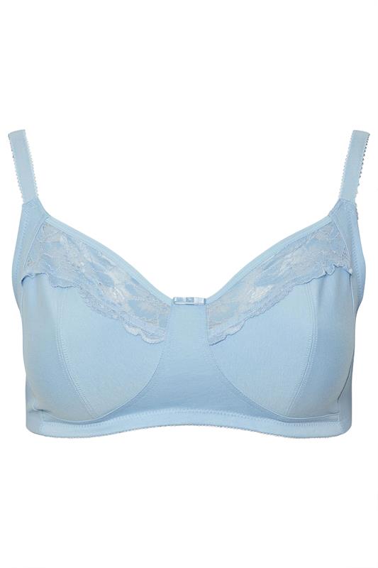YOURSET 2 PACK Curve Blue & White Cotton Lace Trim Non-Padded Non-Wired Bralettes | Yours Clothing 10
