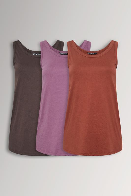 YOURSET 3 PACK Curve Chocolate Brown & Rust Orange Core Vest Tops