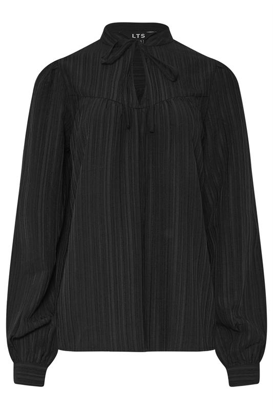 LTS Tall Black Textured Tie Neck Blouse | Long Tall Sally 5