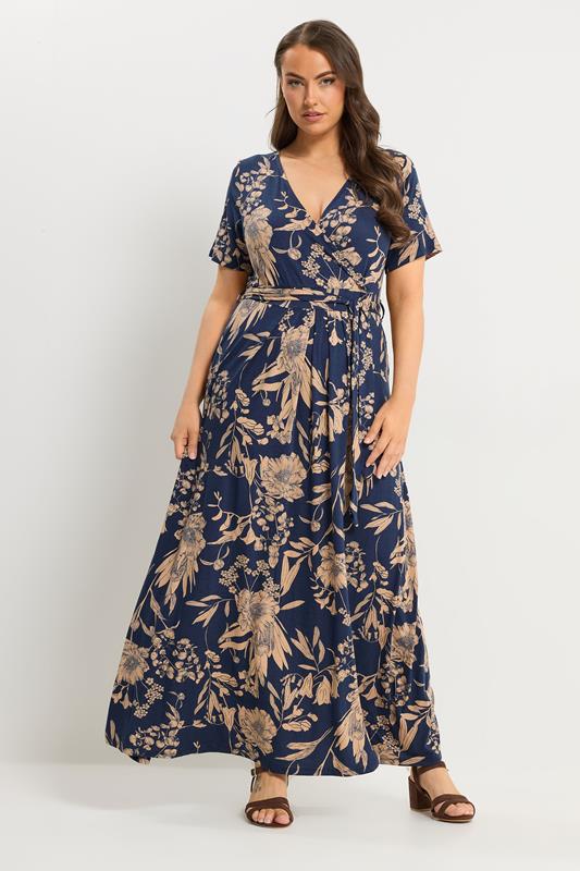 YOURS Curve Navy Blue Floral Wrap Dress