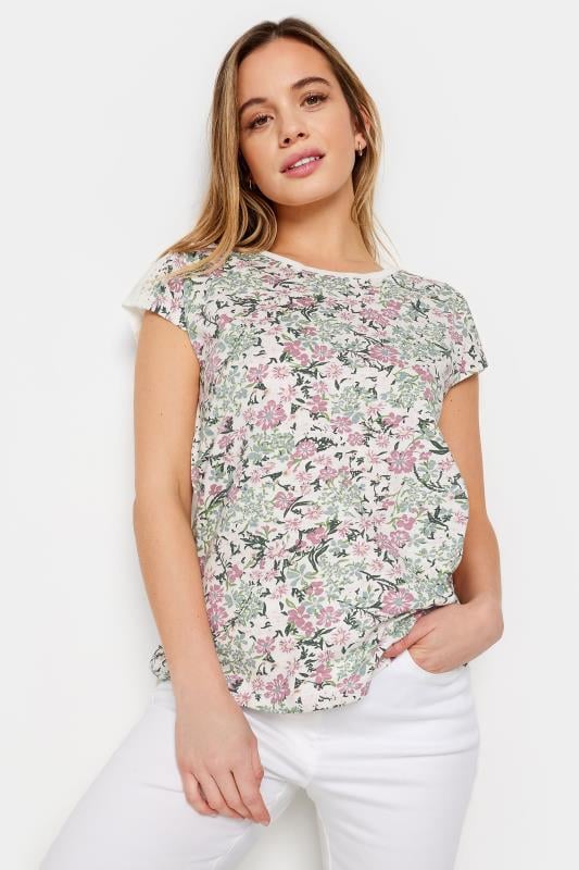 M&Co Petite White & Pink Floral Print T-Shirt | M&Co 1