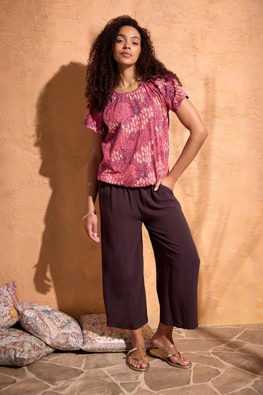 M&Co Berry Purple Patchwork Print Top