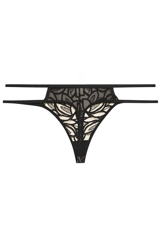 PLAYFUL PROMISES Plus Size Black Strap Mesh Embroidered Thong | Yours Clothing 5
