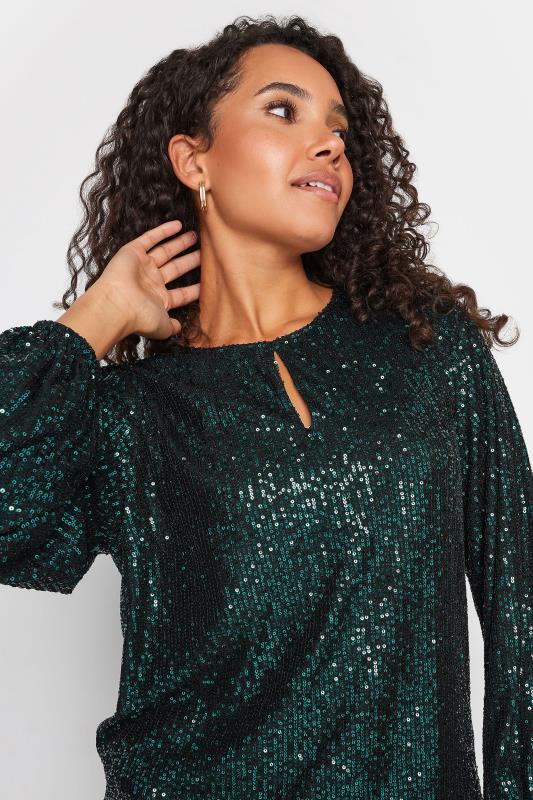 M&Co Dark Green Sequin Keyhole Long Sleeve Top | M&Co 5
