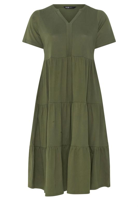 YOURS Plus Size Khaki Green Tiered Maxi Dress | Yours Clothing 5