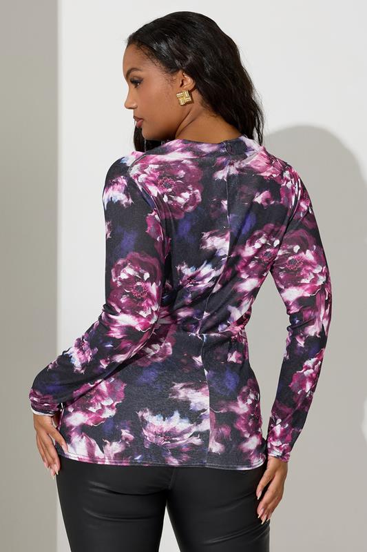 YOURS LONDON Plus Size Purple Floral Print Wrap Top | Yours Clothing 4