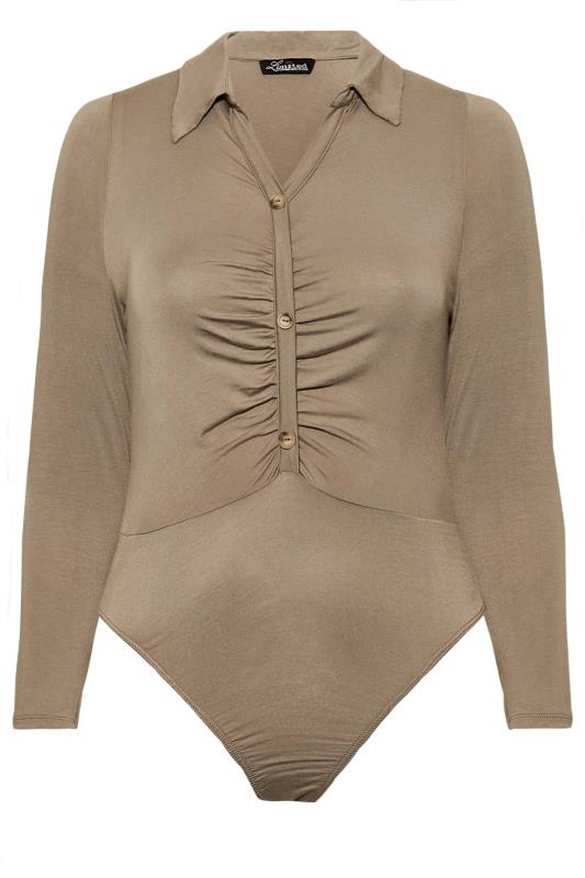 LIMITED COLLECTION Plus Size Beige Brown Ruched Front Bodysuit | Yours Clothing  6