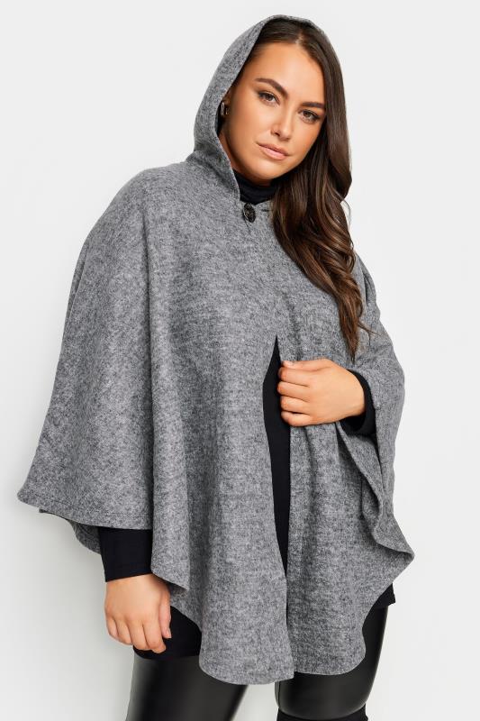 YOURS Plus Size Grey Soft Touch Button Cape Jacket | Yours Clothing 4