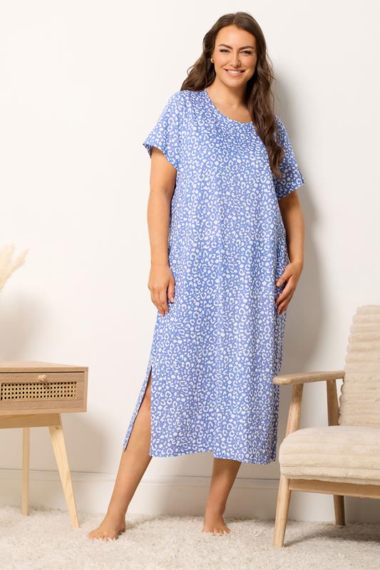 YOURSET Plus Size 2 PACK Blue Leopard Heart Midaxi Nightdresses | Yours Clothing 4