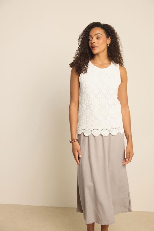  M&Co Ivory White Crochet Cotton Vest Top