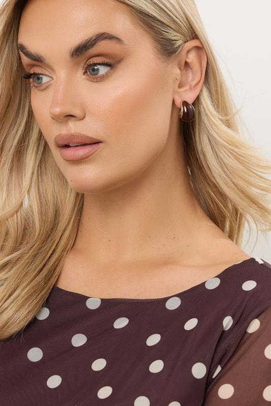Gold Tone Tortoise Shell Teardrop Stud Earrings | Yours Clothing 1