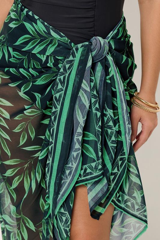 YOURS Plus Size Black & Green Tropical Leaf Wrap Beach Sarong | Yours Clothing 4