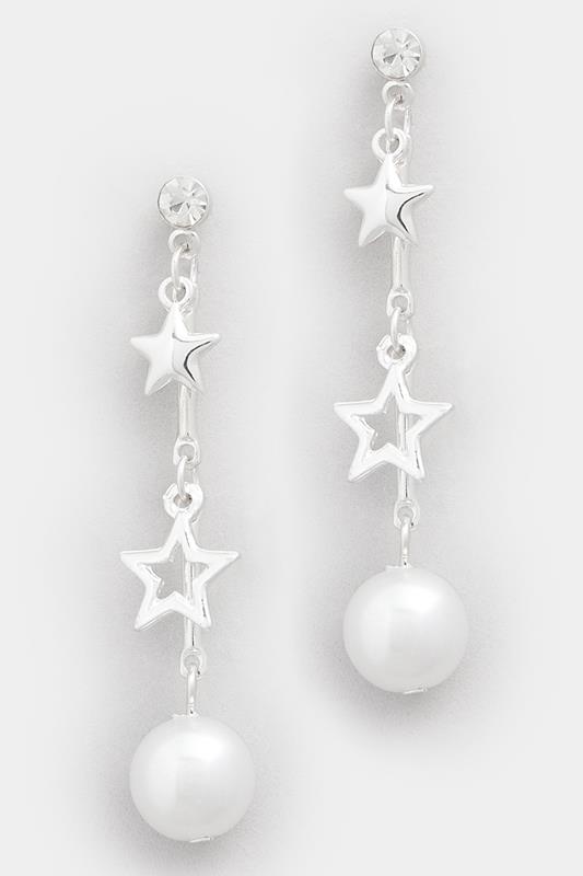 Silver Tone Star Pearl Drop Earrings | Yours Clothing 1