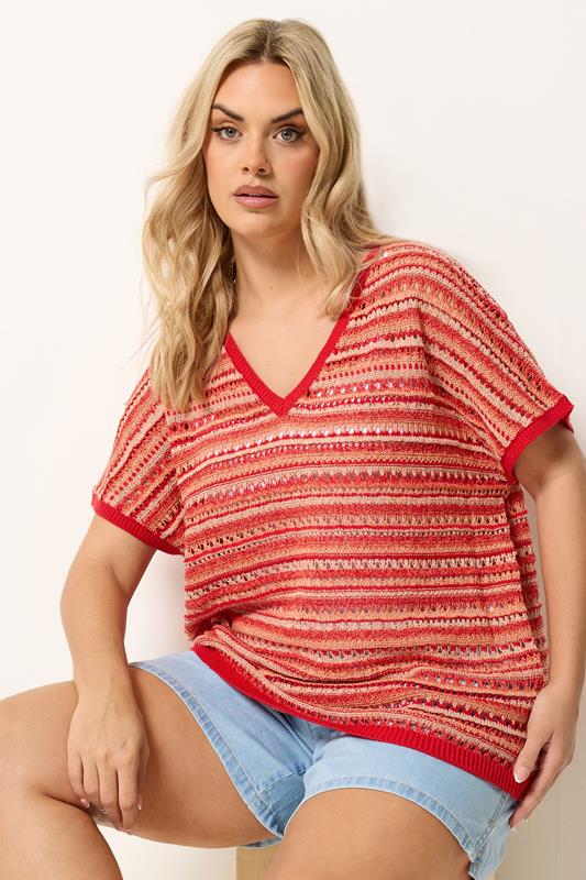 YOURS Curve Red Stripe Boxy Knitted Top