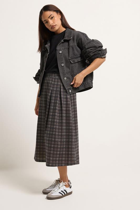 PixieGirl Petite Chocolate Brown Check Midi Skirt