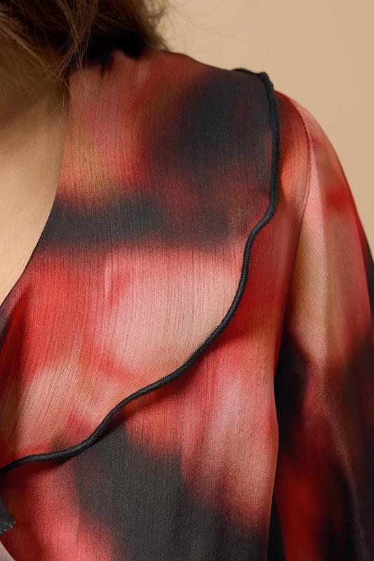EVANS Plus Size Black Abstract Print Frill Detail Blouse | Evans 4