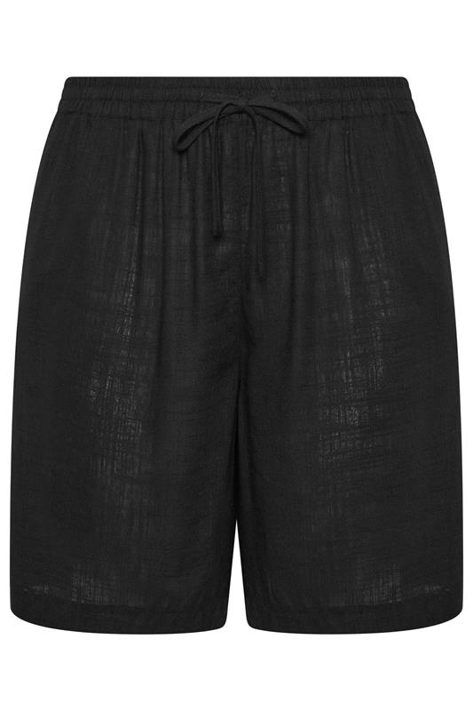 YOURS Plus Size Black Drawstring Linen Shorts | Yours Clothing 5