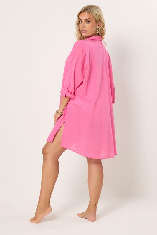 YOURS Plus Size Pink Longline Cotton Beach Shirt | Yours Clothing 5