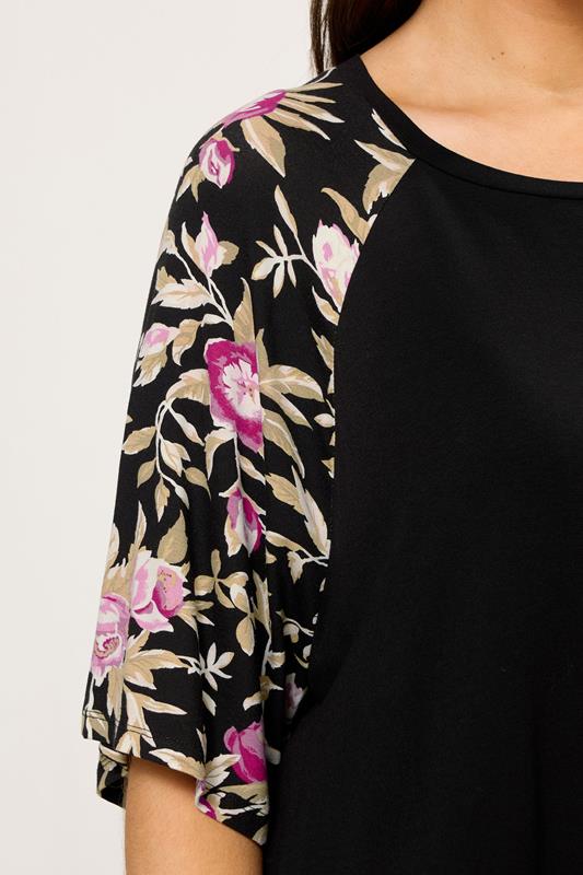 YOURS Plus Size Black Floral Raglan Sleeve T-Shirt | Yours Clothing 4