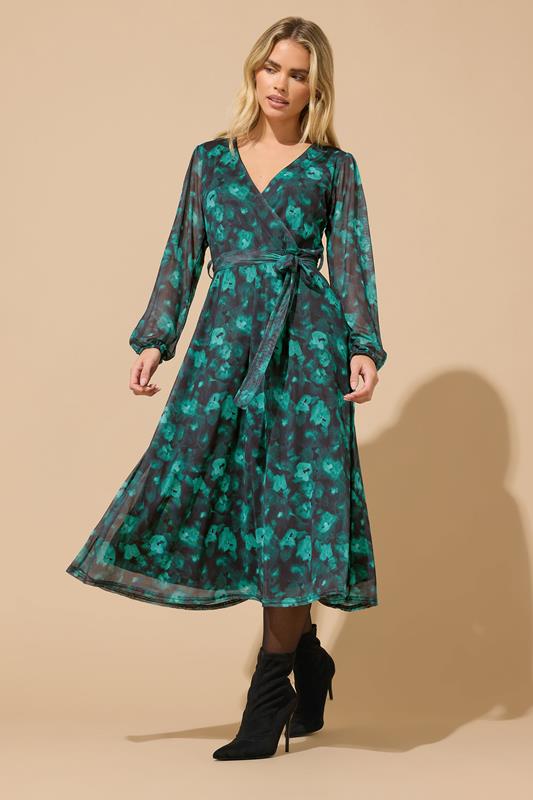 knee length dresses for ladies Petite Black Wrap Front Midi Dress with Short Sleeves