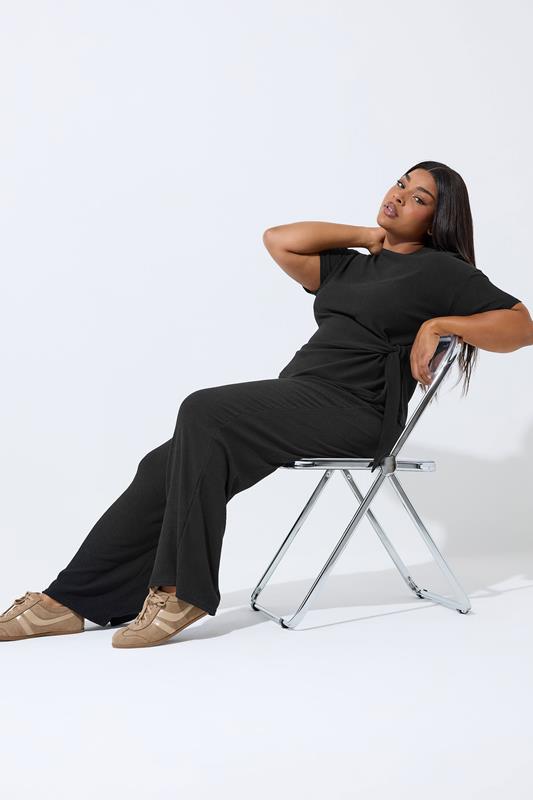 LIMITED COLLECTION Curve Black Textured Wide Leg Trousers