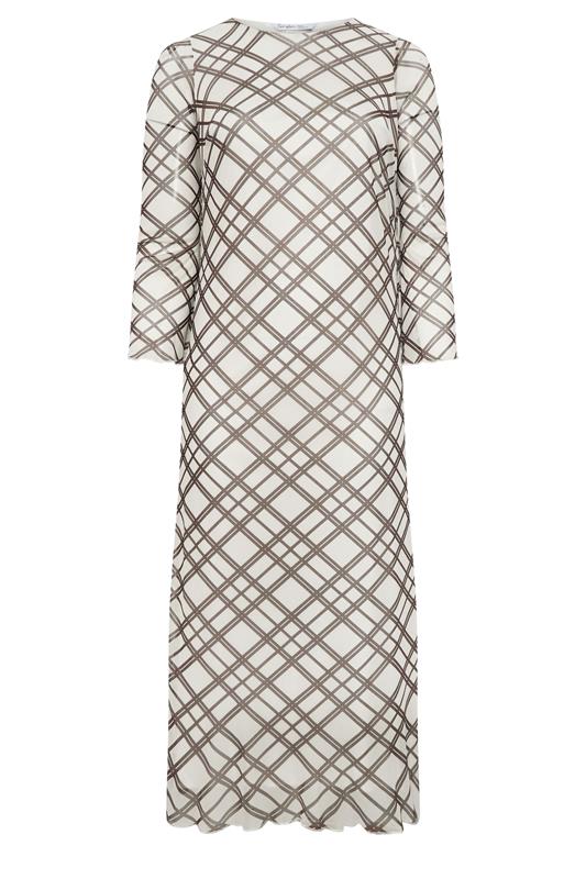 YOURS LONDON Plus Size Ivory White & Brown Checked Mesh Dress | Yours Clothing 5