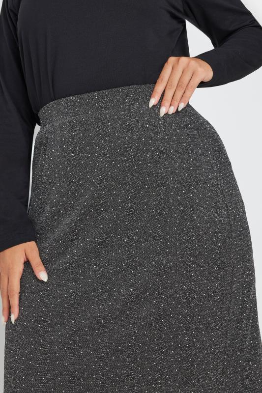 YOURS Plus Size Silver Metallic Side Split Midi Skirt | Yours Clothing 6