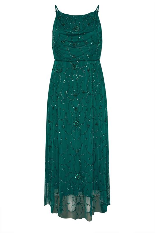 LUXE Plus Size Emerald Green Floral Hand Embellished Maxi Dress | Yours Clothing 6