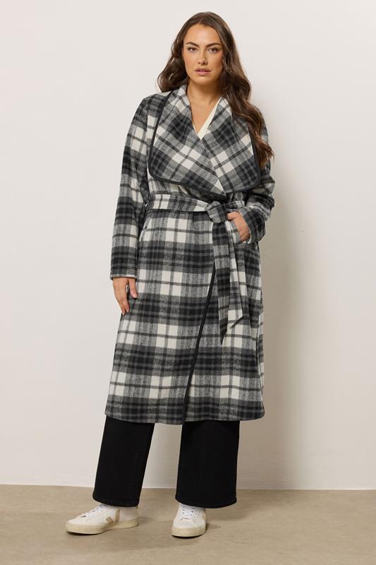 EVANS Plus Size Black & White Check Waterfall Coat | Evans 2