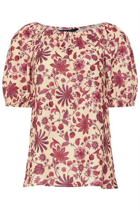 LTS Tall Women's Coral Red Floral Print Tie Front Top | Long Tall Sally 6