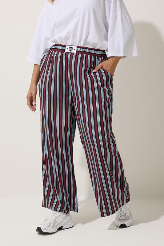 LIMITED COLLECTION Plus Size Blue Stripe Boxer Waist Trousers | Yours Clothing 1