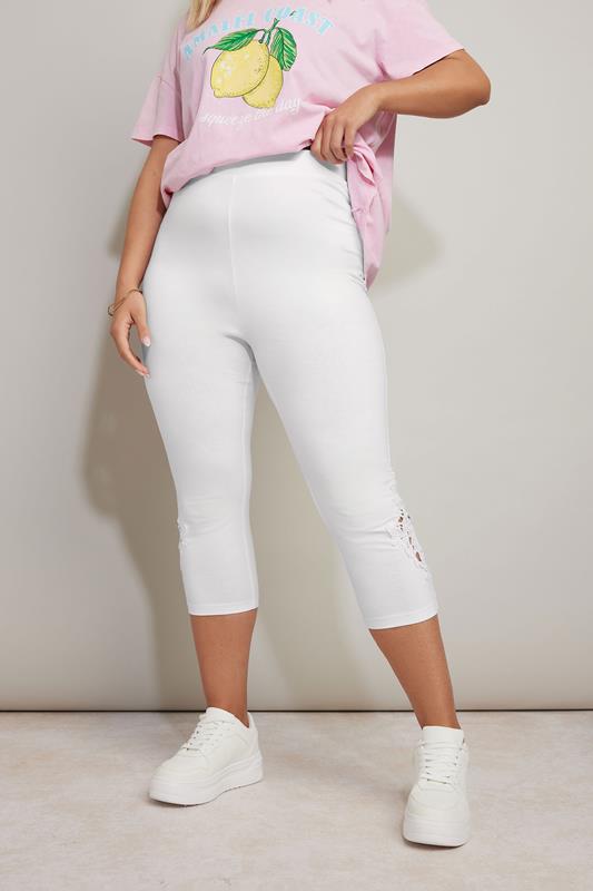 Plus Size White Lace Cropped Leggings | Yours Clothing 1