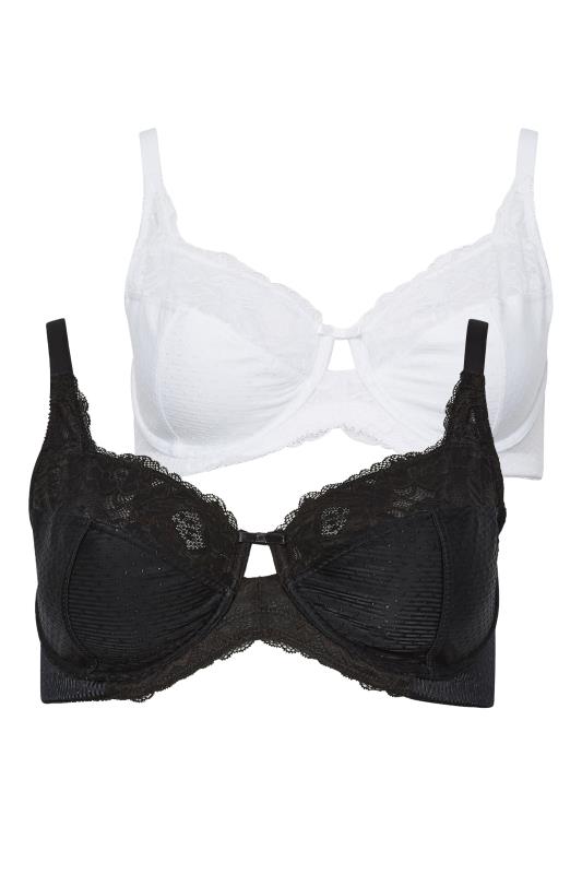 YOURS 2 PACK Black & White Lace Non-Padded Underwired Bras | Yours Clothing 6